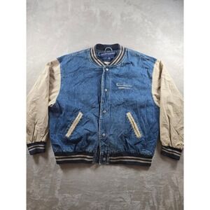 Vintage Swingster Denim Bomber Varsity Jacket Mens XL Blue GMC Truck Heavy 90s